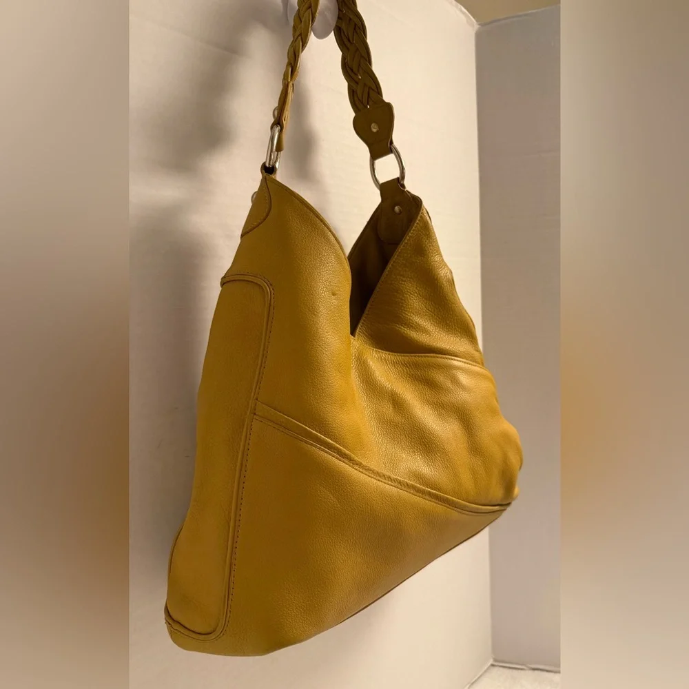 Tre Vero Boho Luxe Saffron Leather Slouchy Hobo Bag Braided Handle